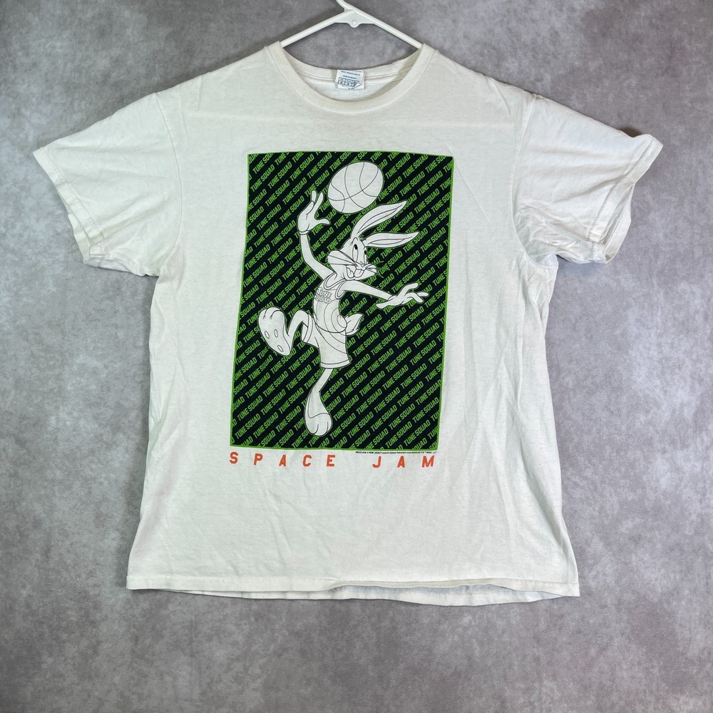 VINTAGE Space Jam Shirt Adult Medium White Cartoon Graphic Bugs Bunny Tee Y2K